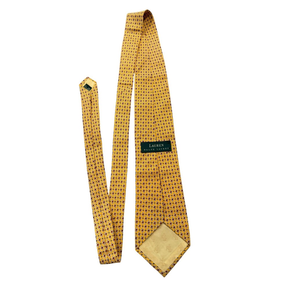 Lauren Ralph Lauren Silk Tie Yellow Red Blue Geometric Diamond‎ Hand Finished